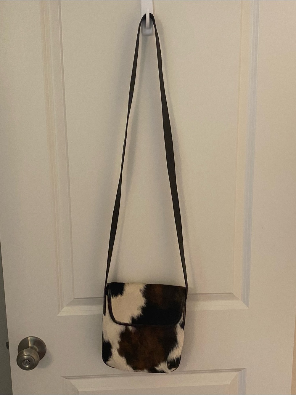 Cowhide Longhair Crossbody Bag in White, Brown, Black - Picture 2 of 5